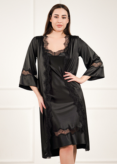 Шовковий халат Diamond з мереживом