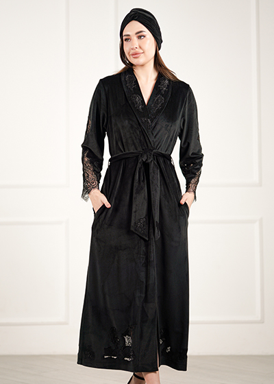 Велюровий халат Saphire з мереживом