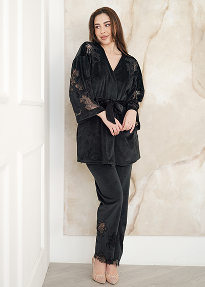 Велюровий халат Morgan з мереживом