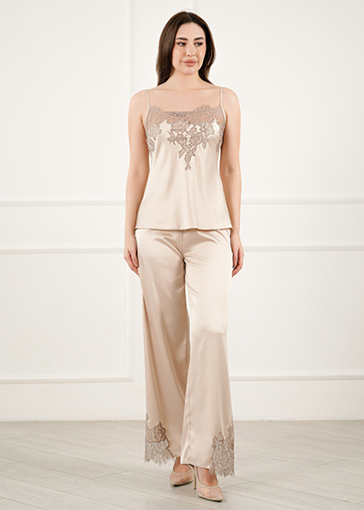Шовкова піжама зі штанами Tourmaline з мереживом